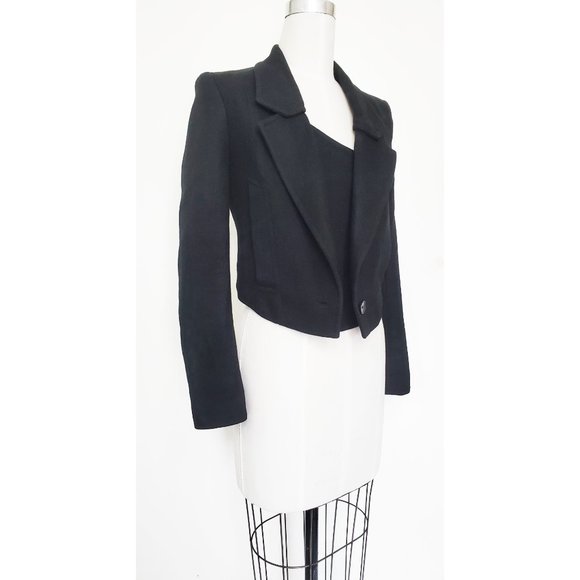 Kai-aakmann Womens Black Wool Cropped 1 Button Blazer Jacket Zipper Detail S - Picture 10 of 10